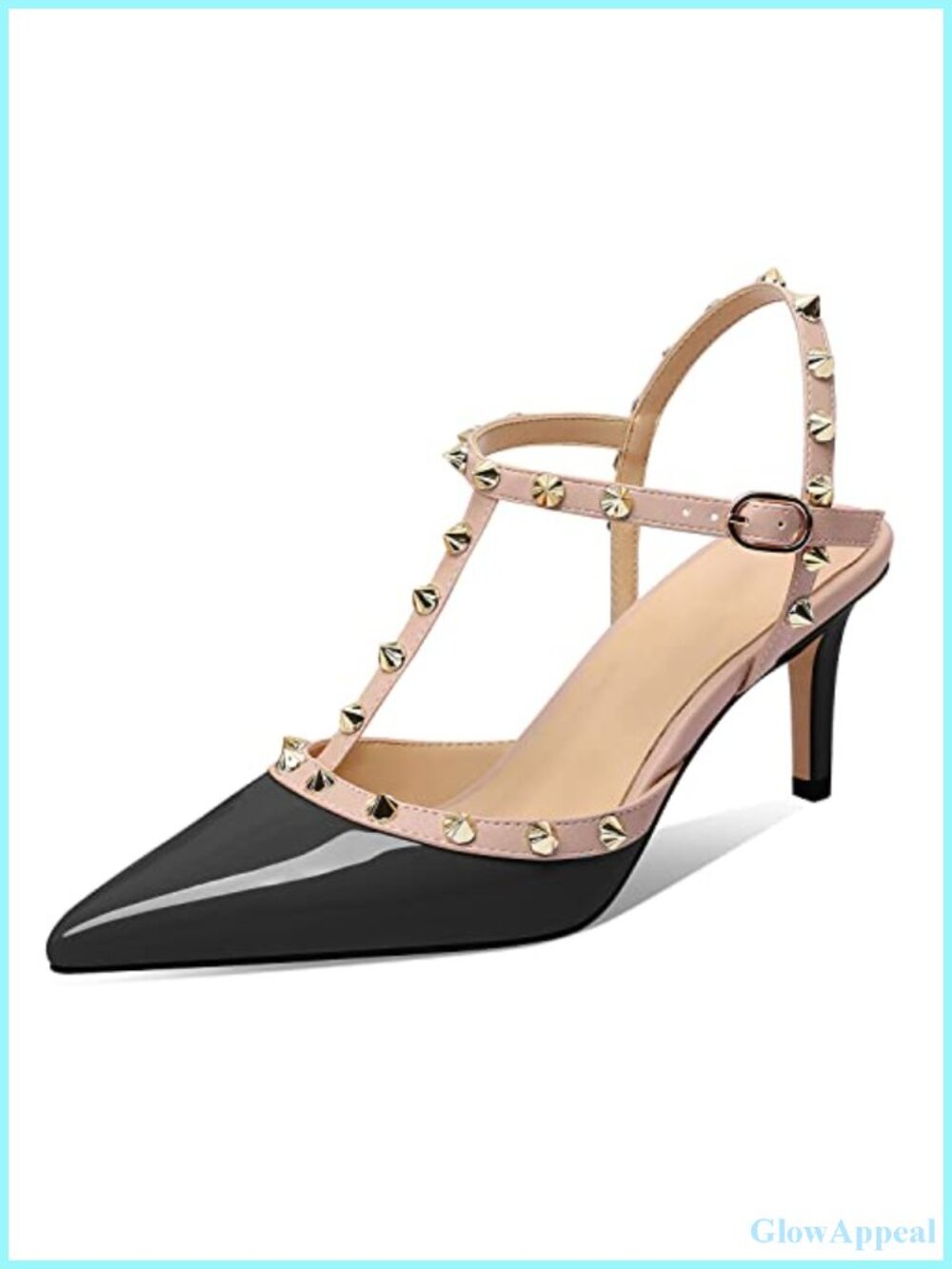 Studded Faux Leather Slingback Kitten Heel Sandals